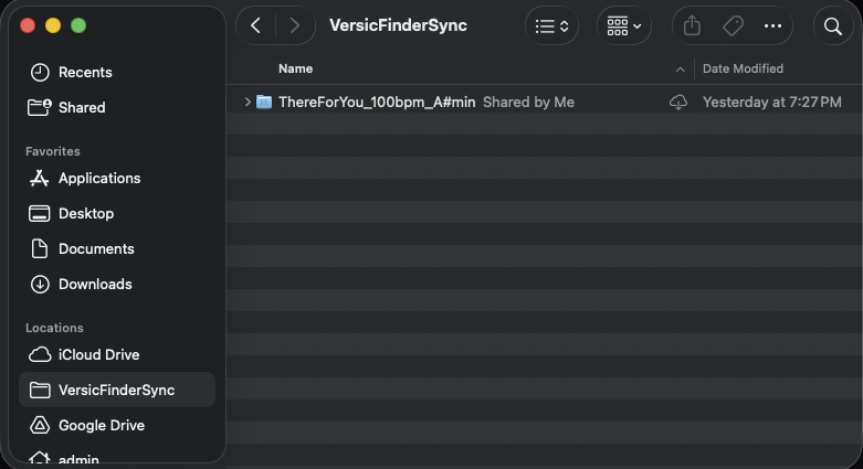 Versic sync folder in macOS Finder